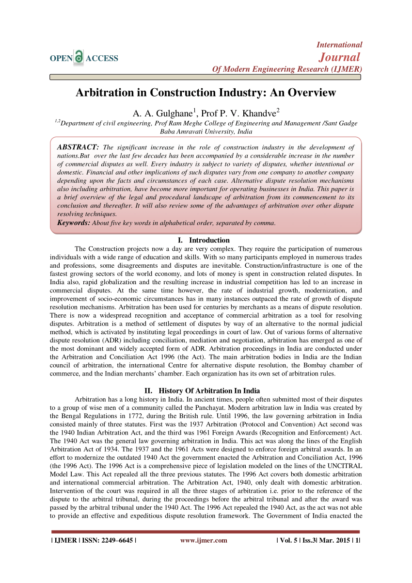 PDF) Arbitration in Construction Industry: An Overview