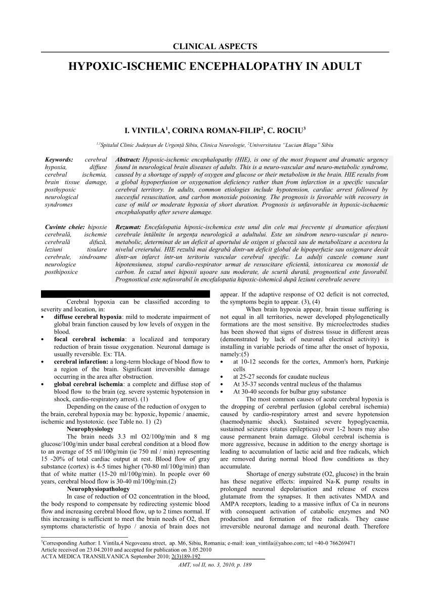 Pdf Hypoxic Ischemic Encephalopathy In Adult