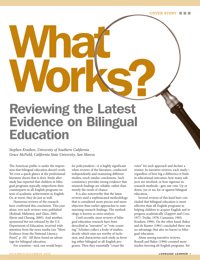 research evidence on the effectiveness of bilingual education suggests that