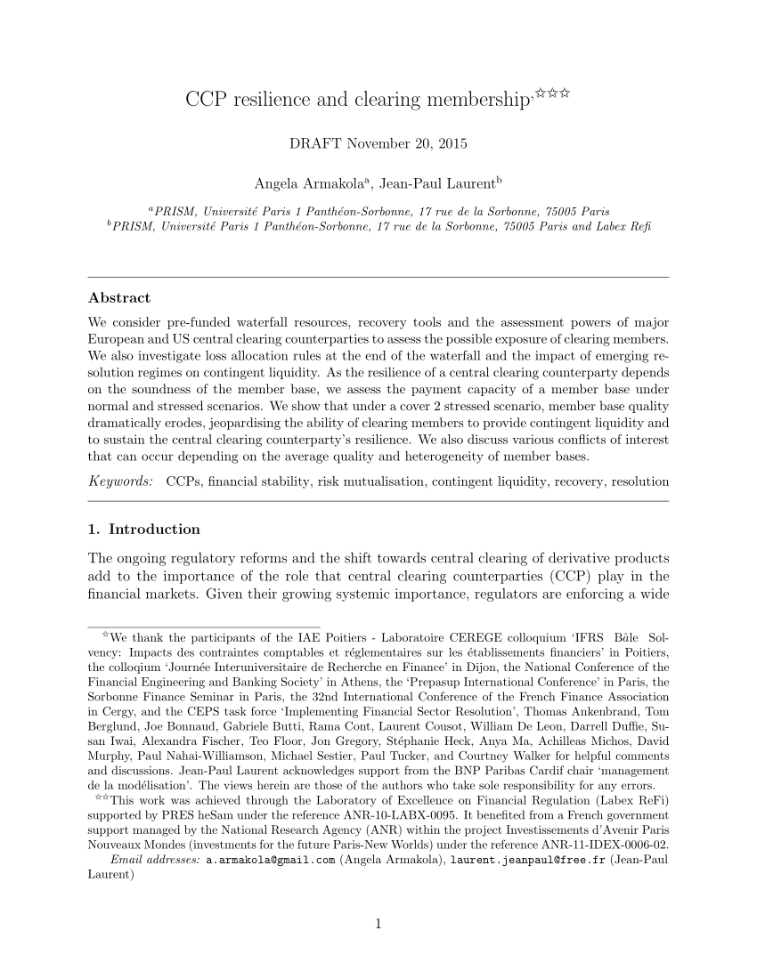 (PDF) CCP resilience and clearing membership