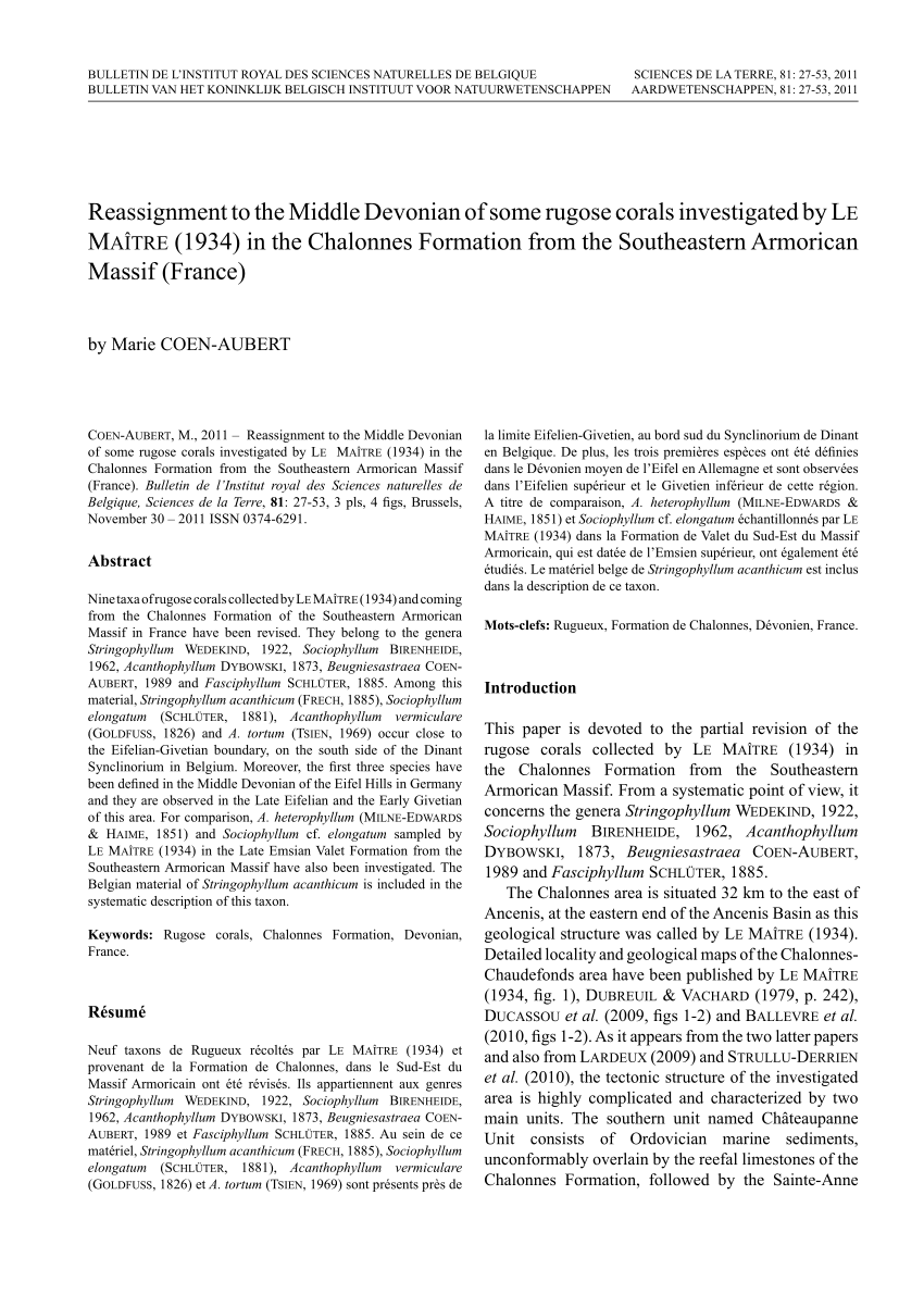 Pdf Reassignment To The Middle Devonian Of Some Rugose