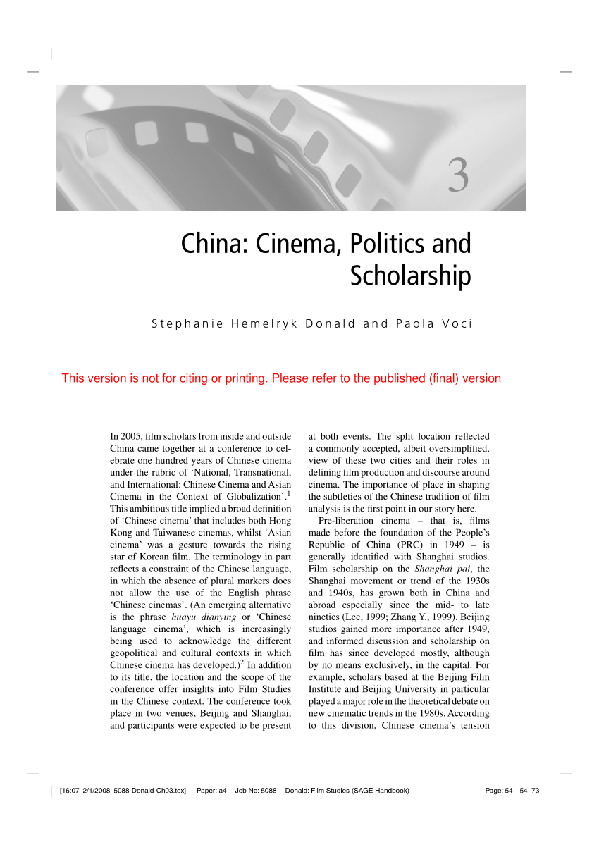 Pdf China Cinema Politics And Scholarship - 