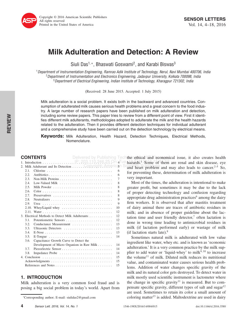 Pdf Milk Adulteration And Detection A Review
