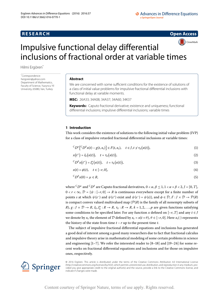 Pdf Impulsive Functional Delay Differential Inclusions Of Fractional Order At Variable Times
