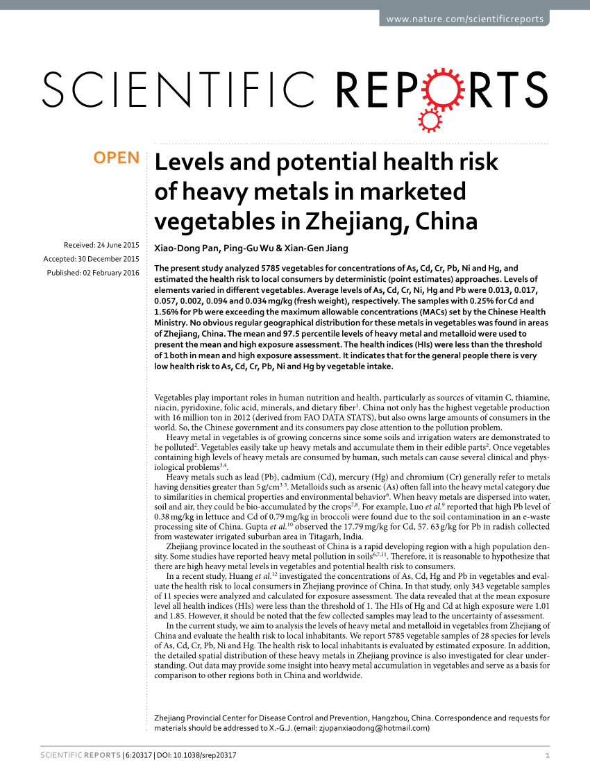 Pdf Levels And Potential Health Risk Of Heavy Metals In - 