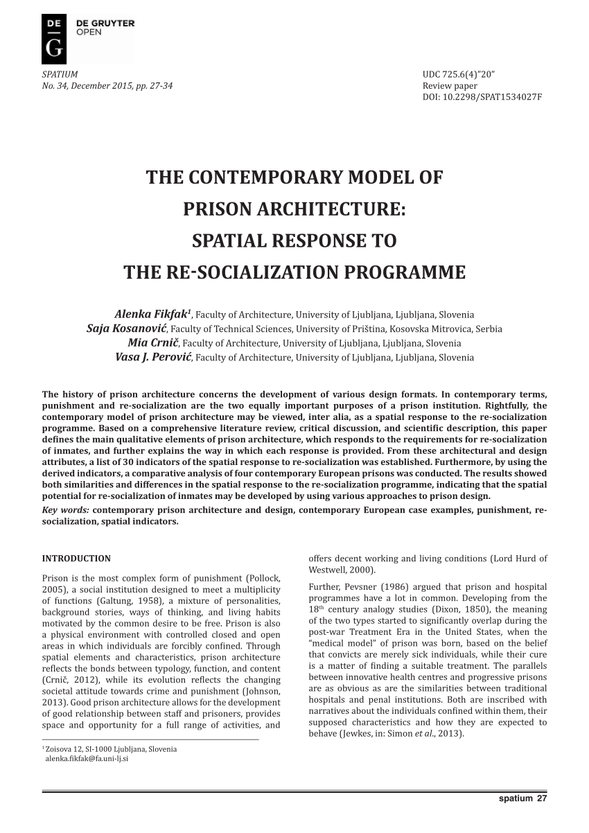 Pdf The Contemporary Model Of Prison Architecture Spatial