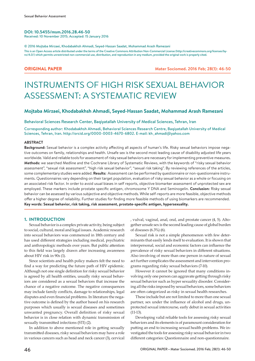 Pdf Instruments Of High Risk Sexual Behavior Assessment A Systematic