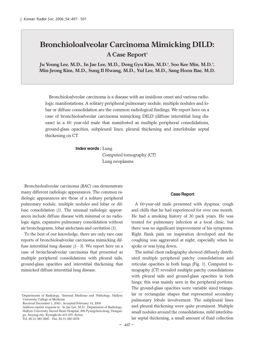 Pdf Bronchioloalveolar Carcinoma Mimicking Dild A Case Report