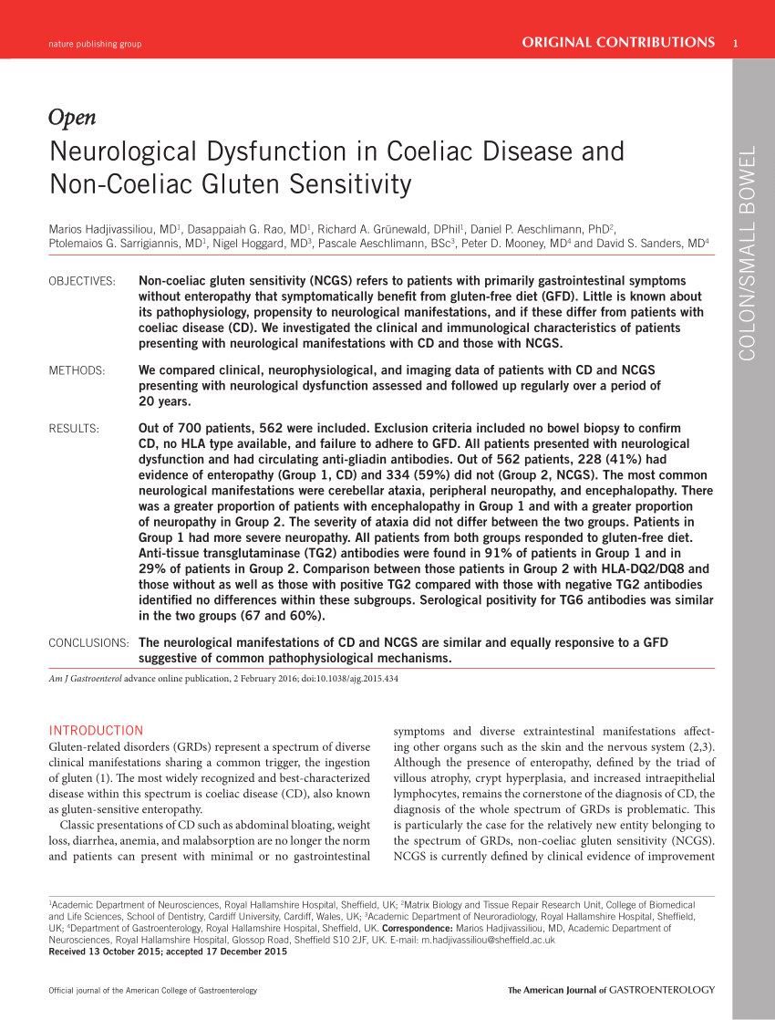 Pdf Neurological Dysfunction In Coeliac Disease And Non Coeliac