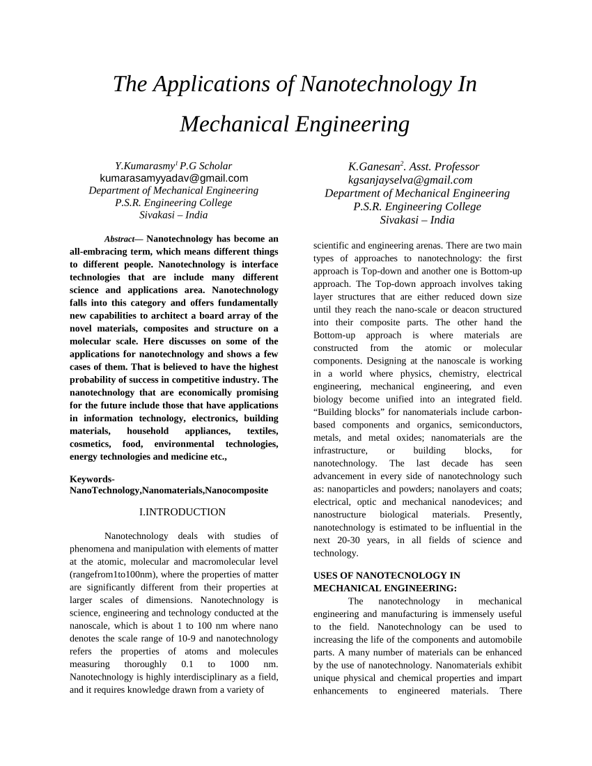 research papers topics in mechanical engineering