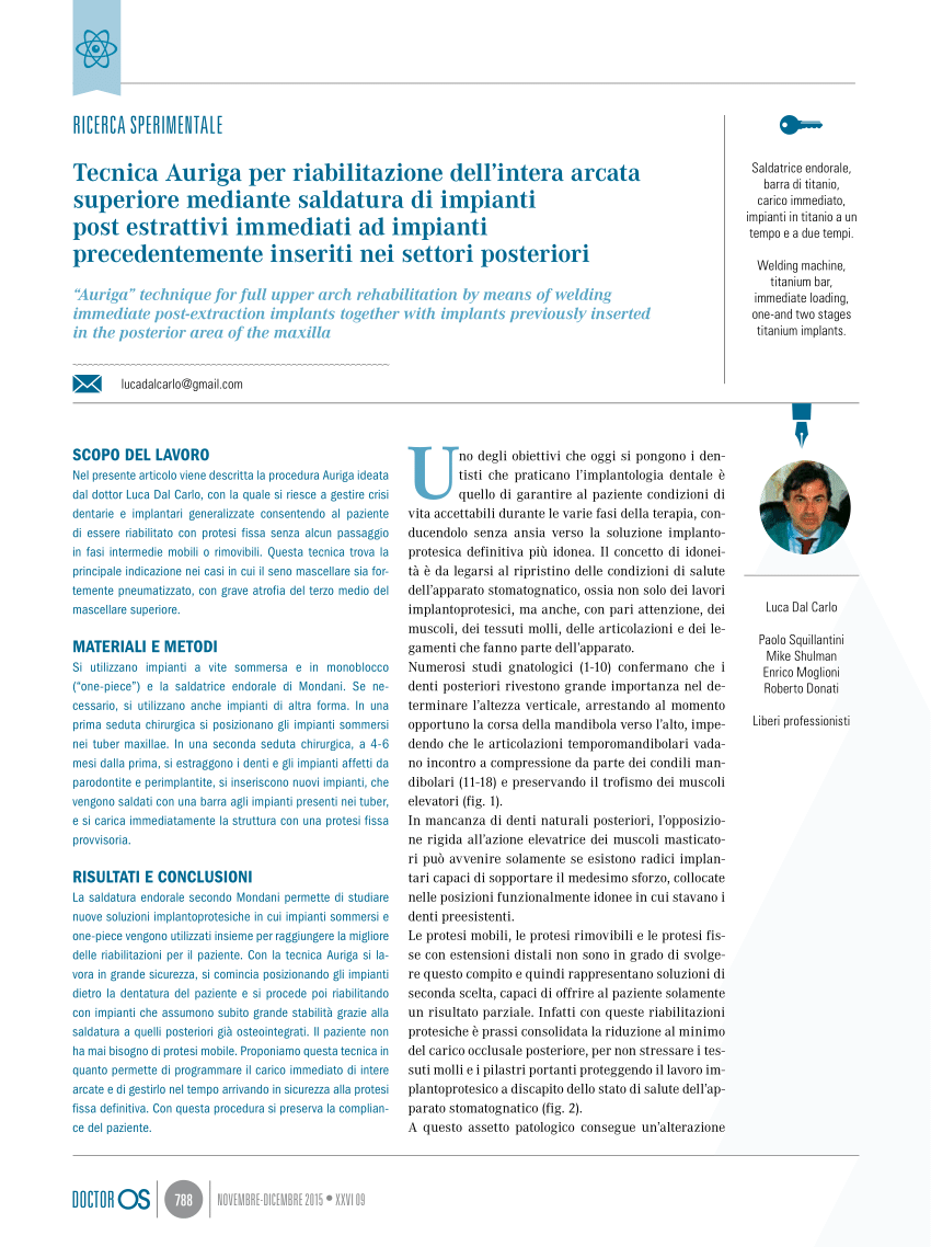 Pdf Auriga Technique For Full Upper Arch Rehabilitation By Means Of Welding Immediate Post Extraction Implants Together With Implants Previously Inserted In The Posterior Area Of The Maxilla