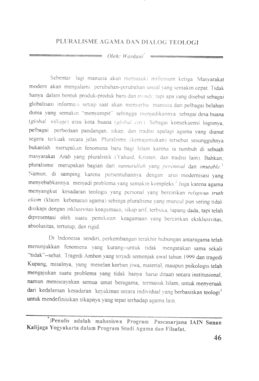 Pdf Pluralisme Agama Dan Dialog Teologi