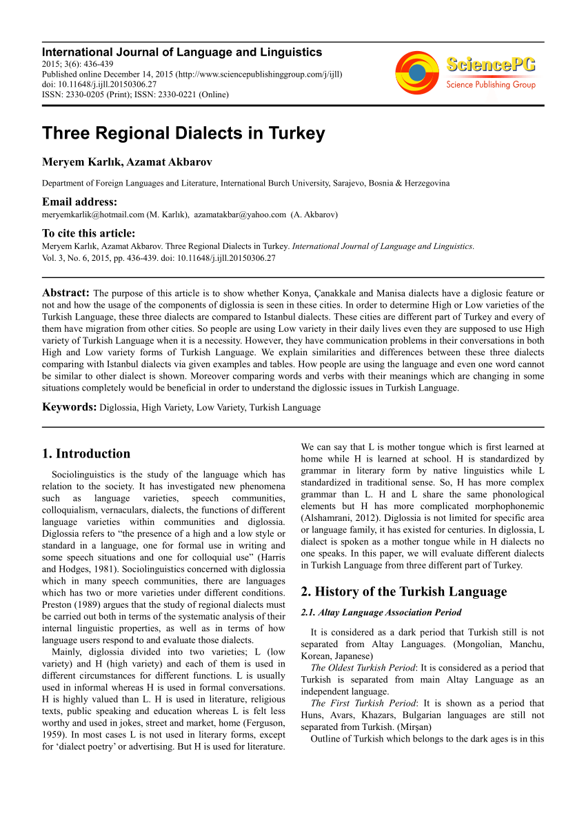 pdf three regional dialects in turkey
