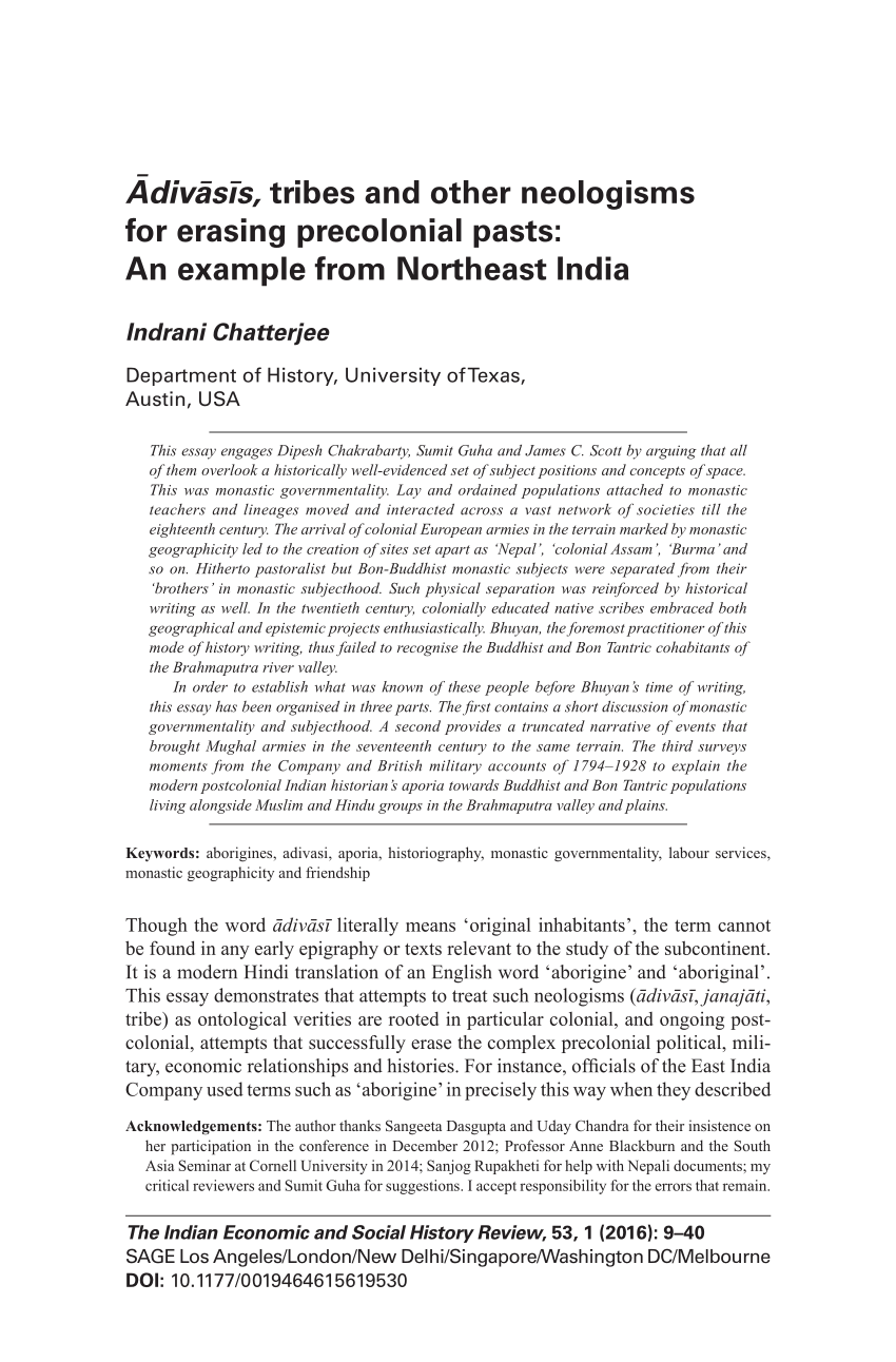 Pdf Adivasis Tribes And Other Neologisms For Erasing Precolonial Pasts An Example From Northeast India