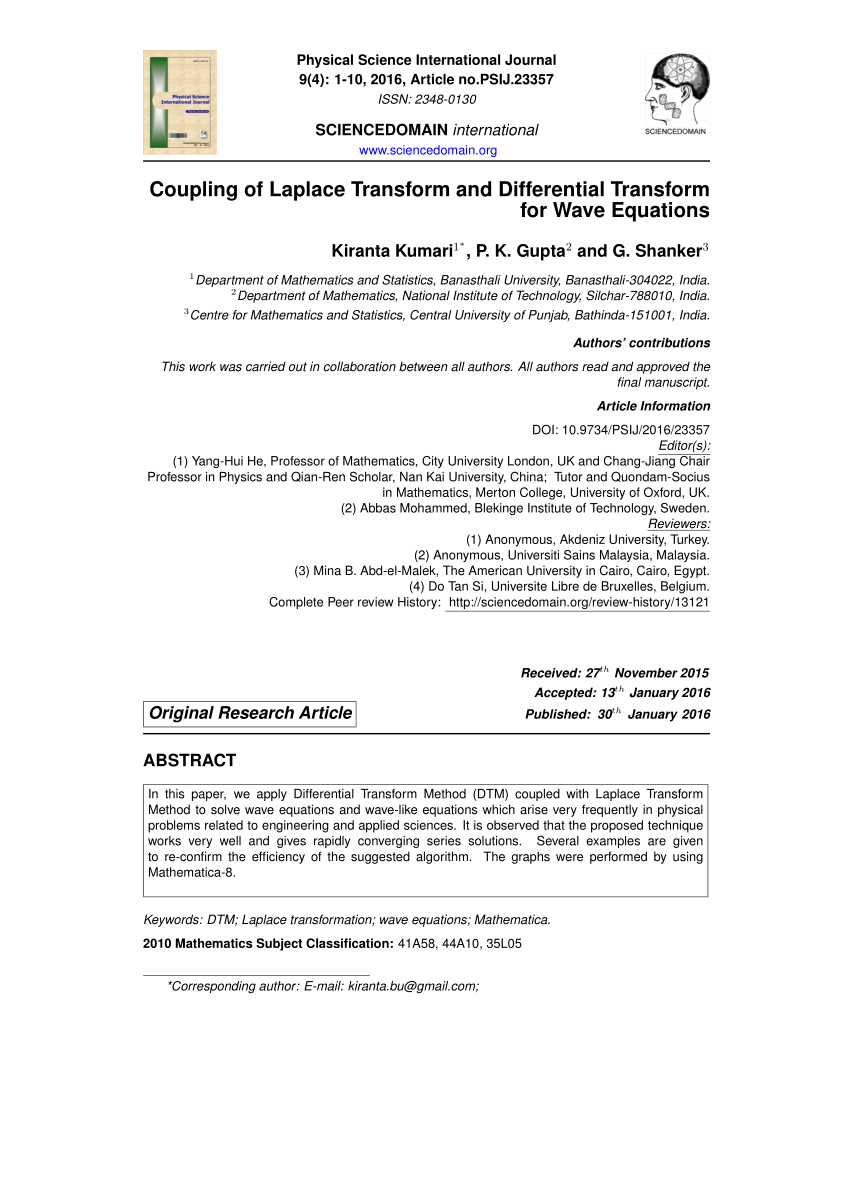 Pdf Coupling Of Laplace Transform And Differential