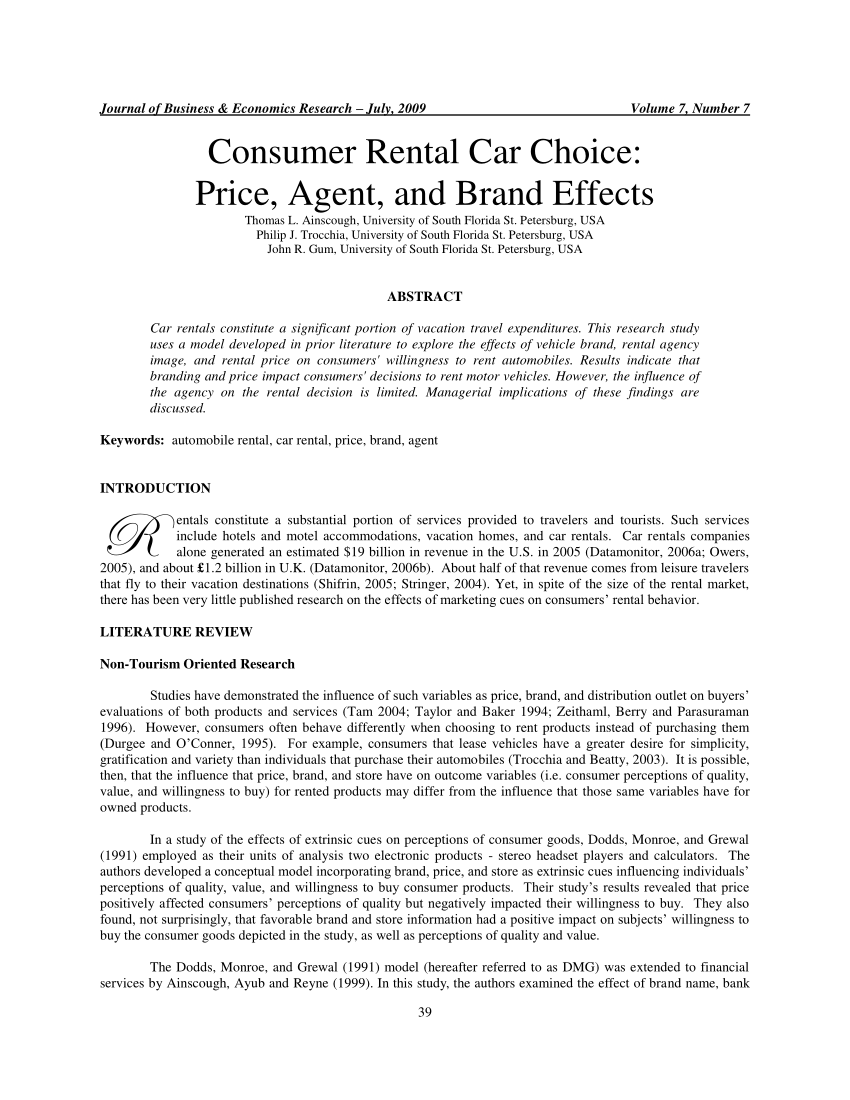 (PDF) Consumer Rental Car Choice: Price Agent and Brand Effects