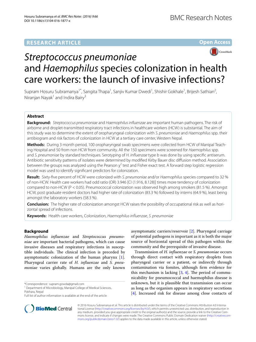 (PDF) Streptococcus pneumoniae and Haemophilus species colonization in ...
