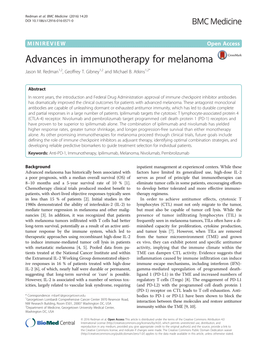 Pdf Advances In Immunotherapy For Melanoma