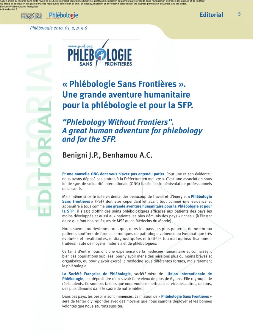 Pdf Phlebology Without Frontiers A Great Human Adventure For Phlebology And For The Sfp