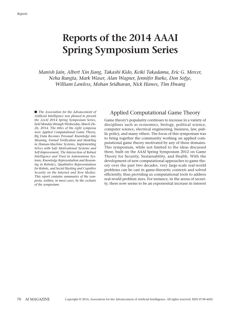 (PDF) Reports of the 2014 AAAI Spring Symposium Series