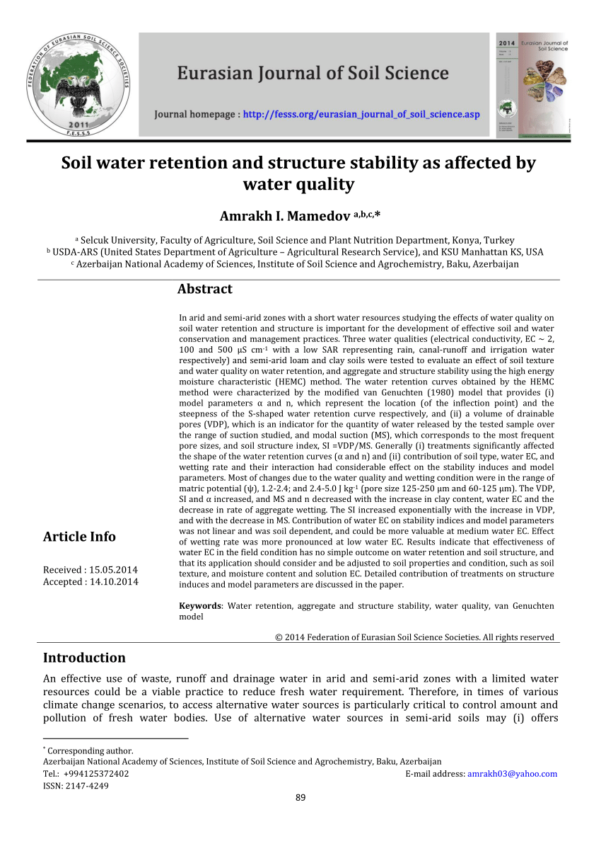 soil water retention research paper