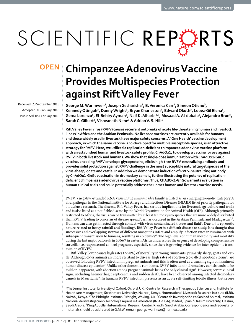 (PDF) Chimpanzee Adenovirus Vaccine Provides Multispecies Protection