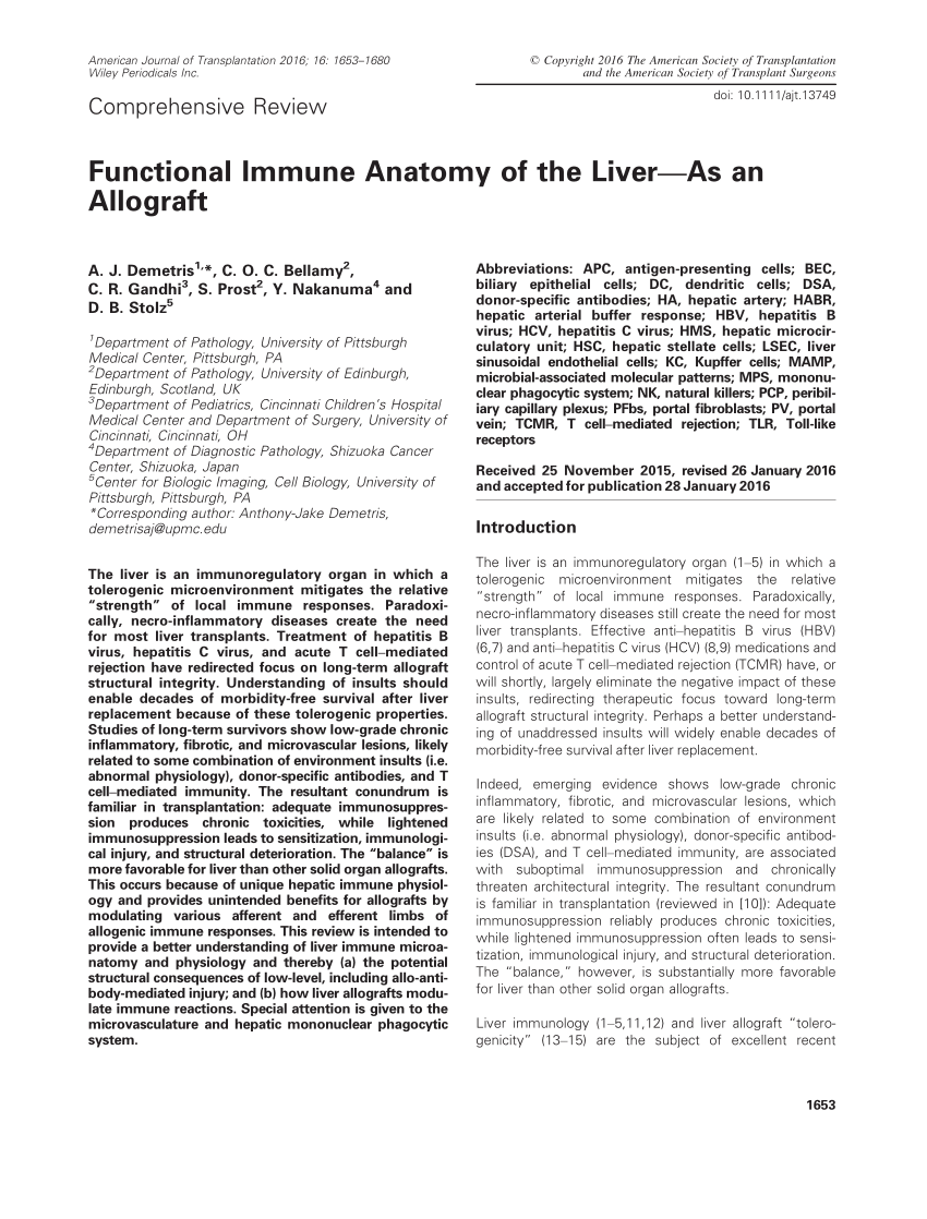 PDF) Functional Immune Anatomy of the Liver-As an Allograft