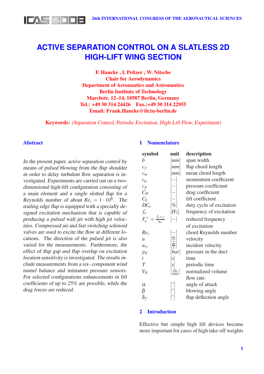 Pdf Active Separation Control On A Slatless 2d High Lift