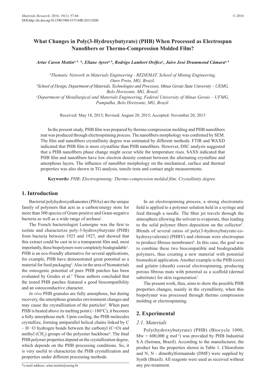 (PDF) What Changes in Poly(3Hydroxybutyrate) (PHB) When Processed as