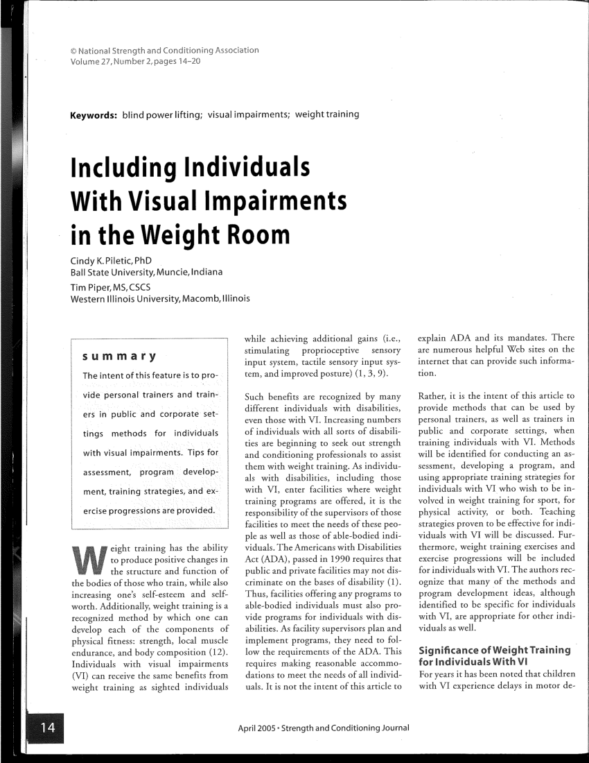 PDF) Weight Training for Individuals with Visual Impairments