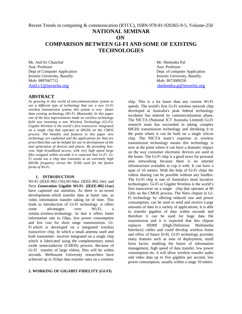 Pdf Comparison Between Gi Fi And Some Of Existing Technologies