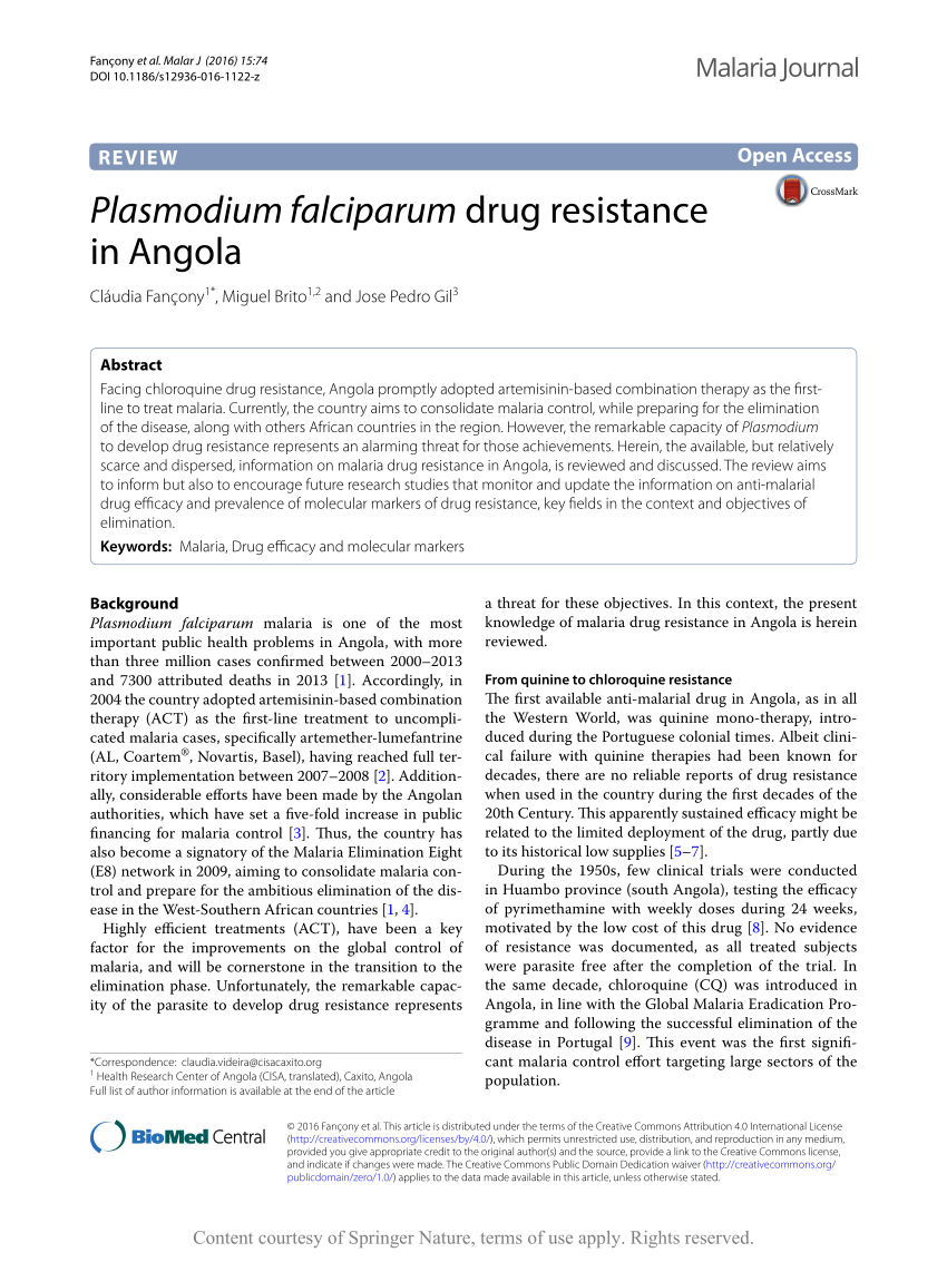 Pdf Plasmodium Falciparum Drug Resistance In Angola