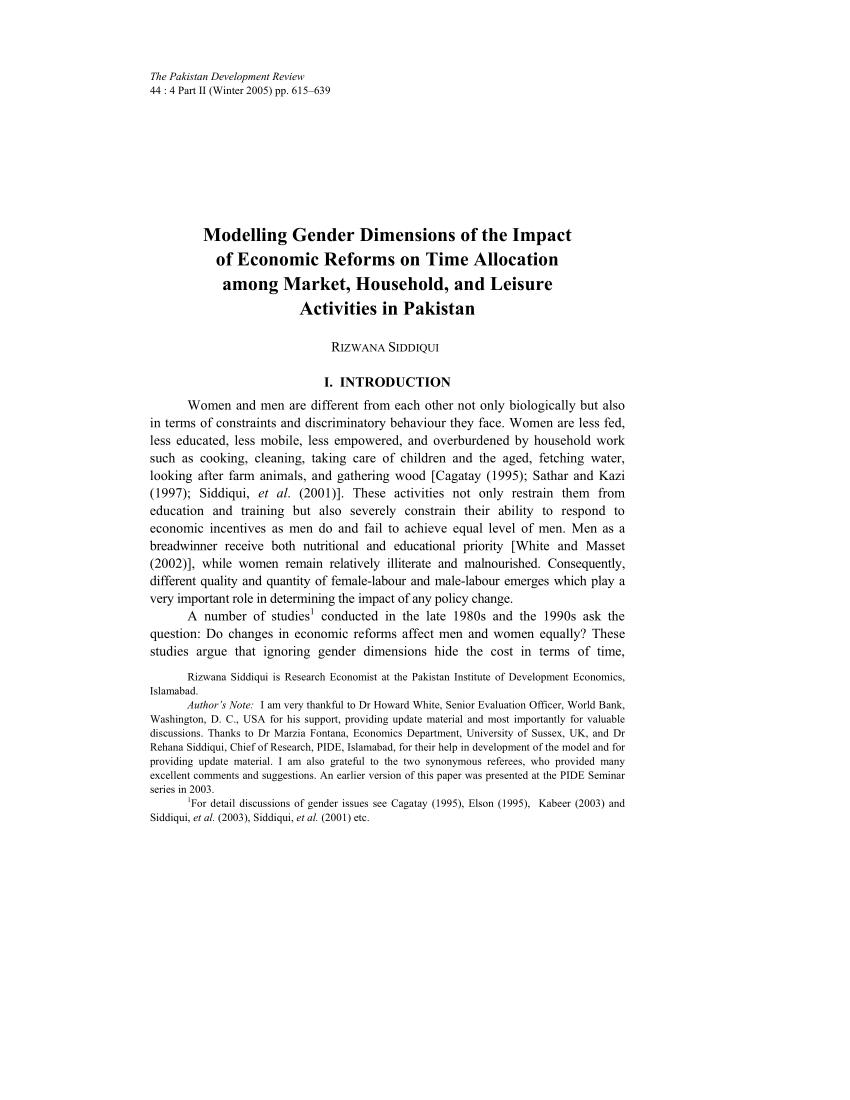 Pdf Modelling Gender Dimensions Of The Impact Of Economic Reforms On Time Allocation Among