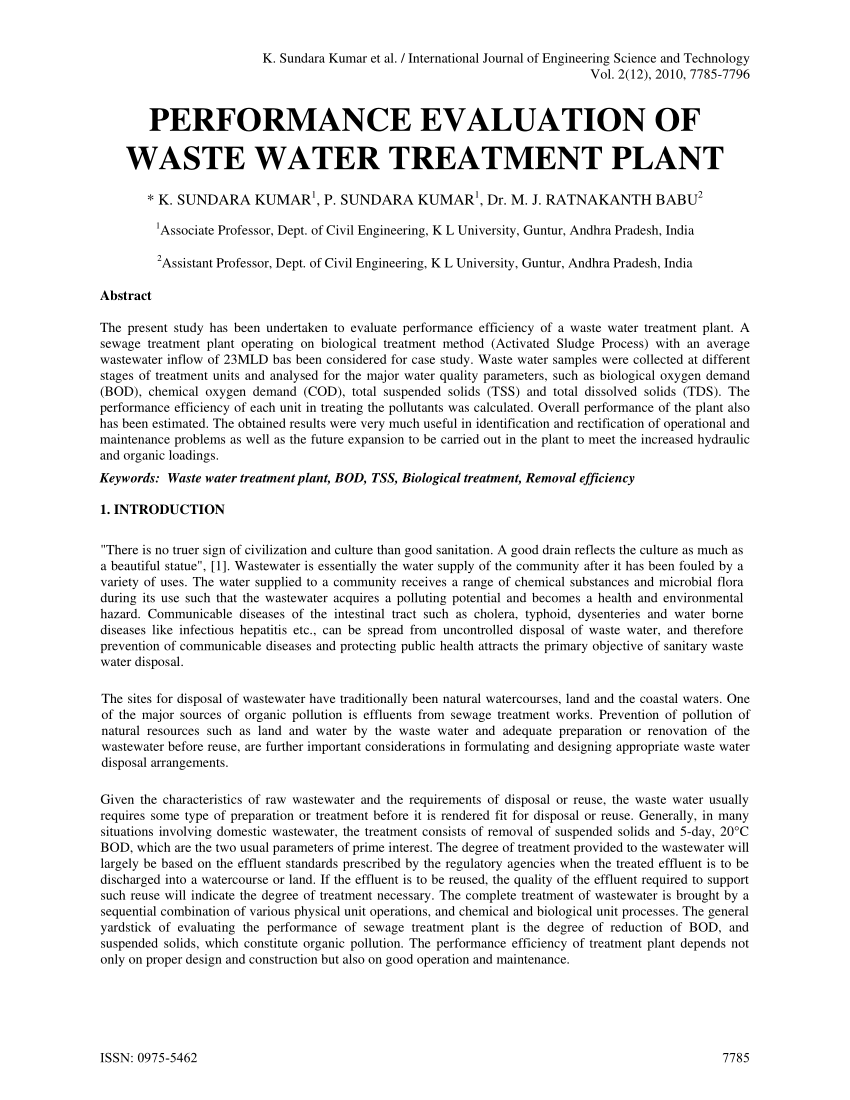 waste water treatment research paper pdf