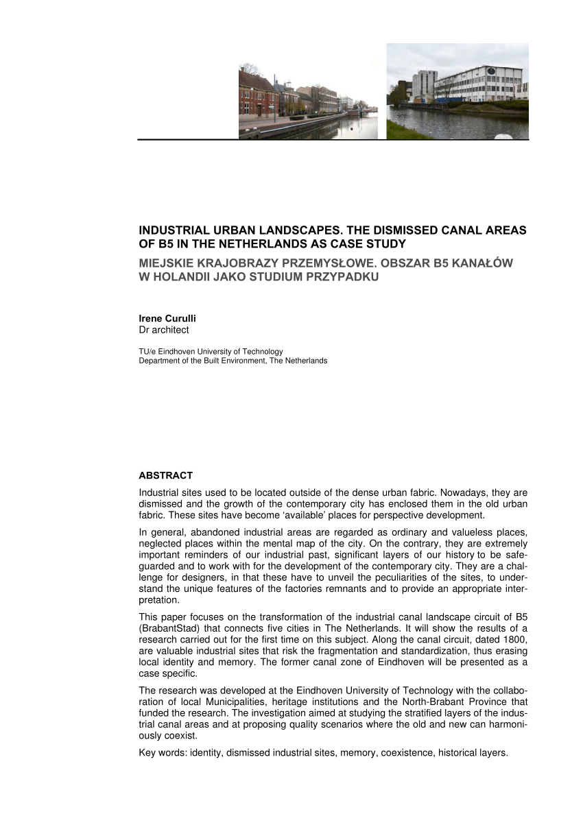 PDF] Industrial urban landscapes. The dismissed canal areas of B5 in the  Netherlands as case study