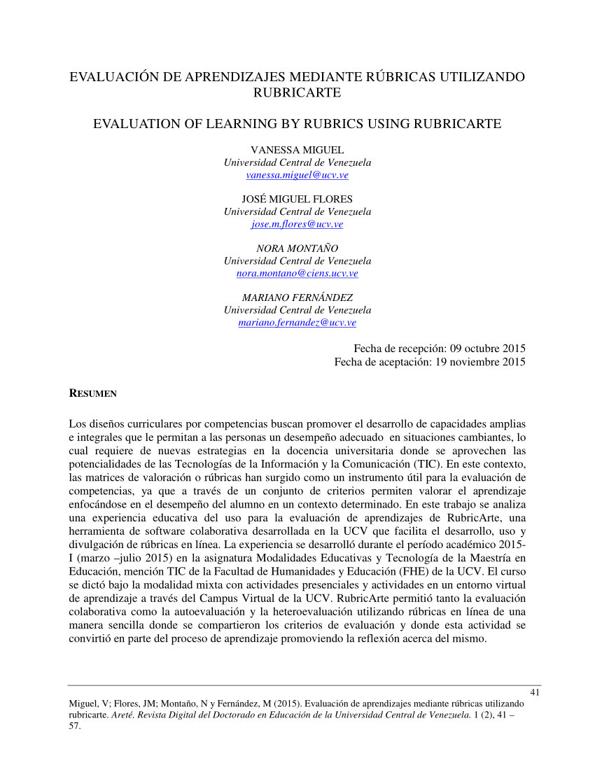 Pdf Evaluacion De Aprendizajes Mediante Rubricas Utilizando Rubricarte Evaluation Of Learning By Rubrics Using Rubricarte
