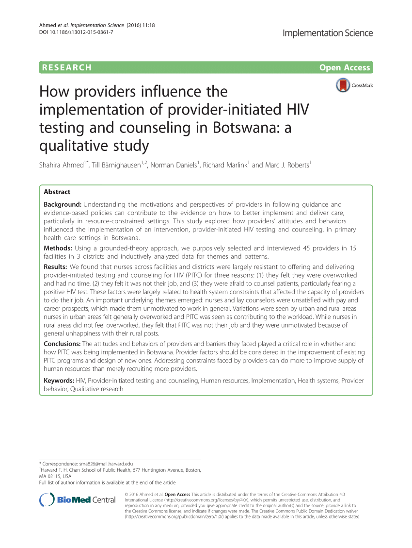 Pdf How Providers Influence The Implementation Of Provider Initiated Hiv Testing And 6034