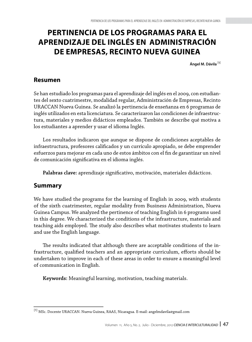 Pdf Pertinencia De Los Programas Para El Aprendizaje Del Ingles En Administracion De Empresas Recinto Nueva Guinea