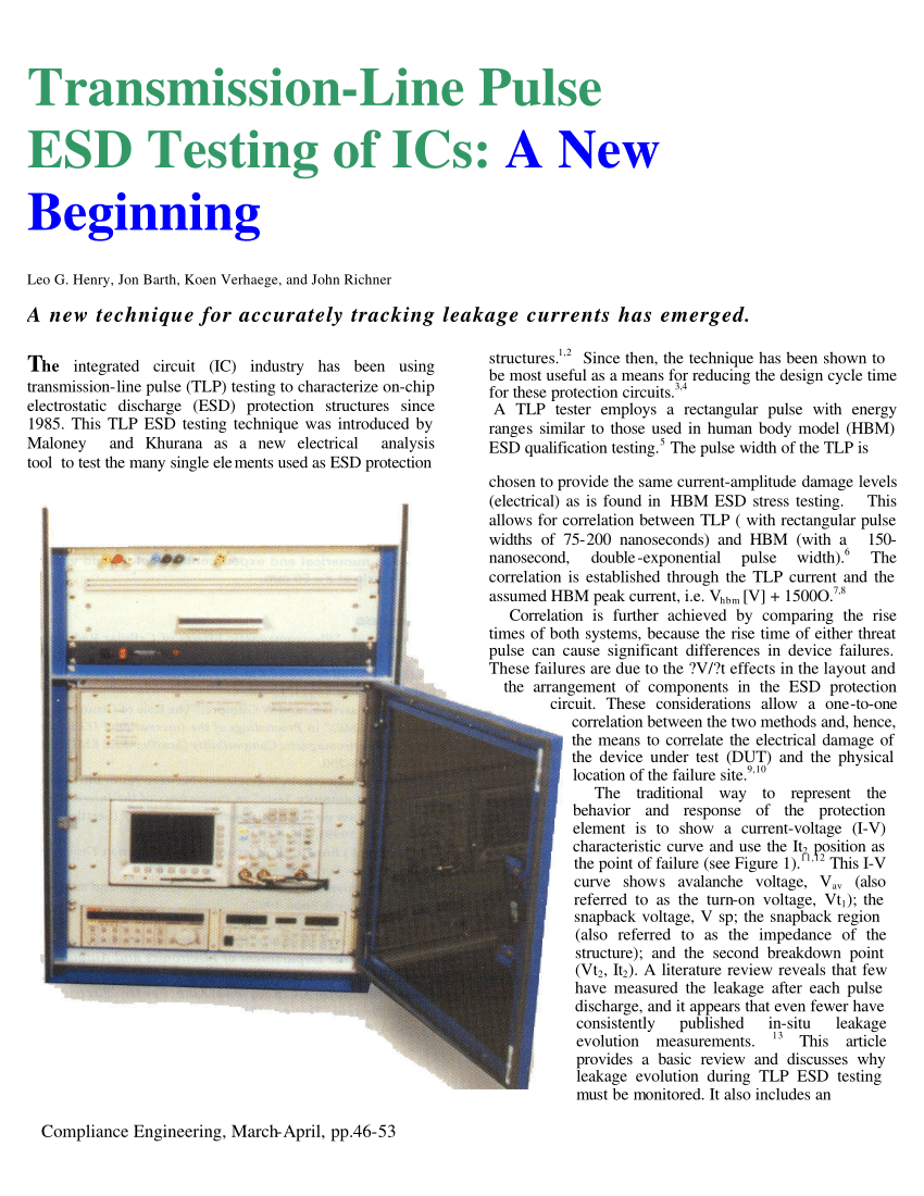 Pdf Transmission Line Pulse Esd Testing Of Ics A New Beginning