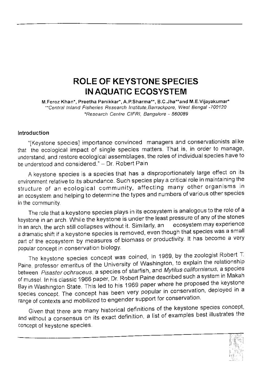 Role of Keystone Species in an Ecosystem
