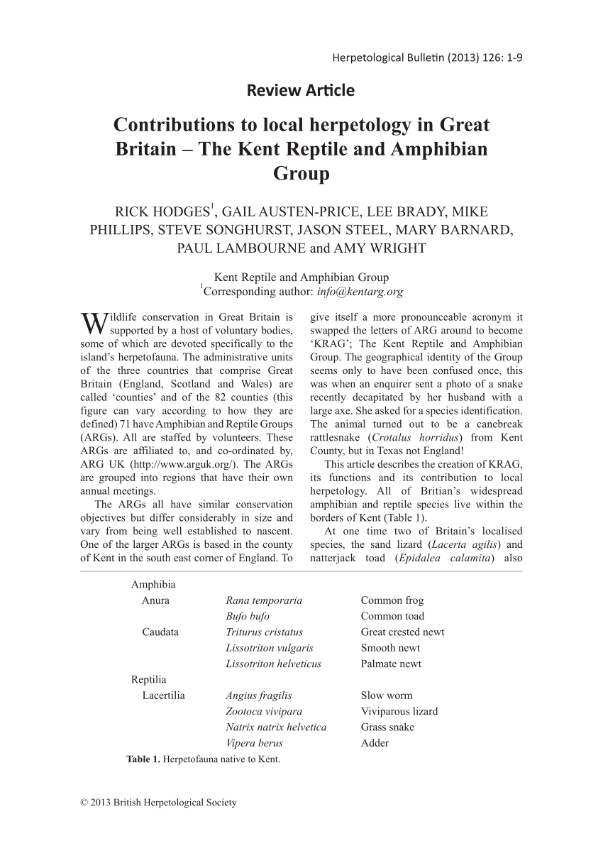 (PDF) Contributions to local herpetology in Great Britain - The Kent