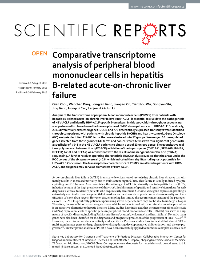 PDF) Comparative transcriptome analysis of peripheral blood 