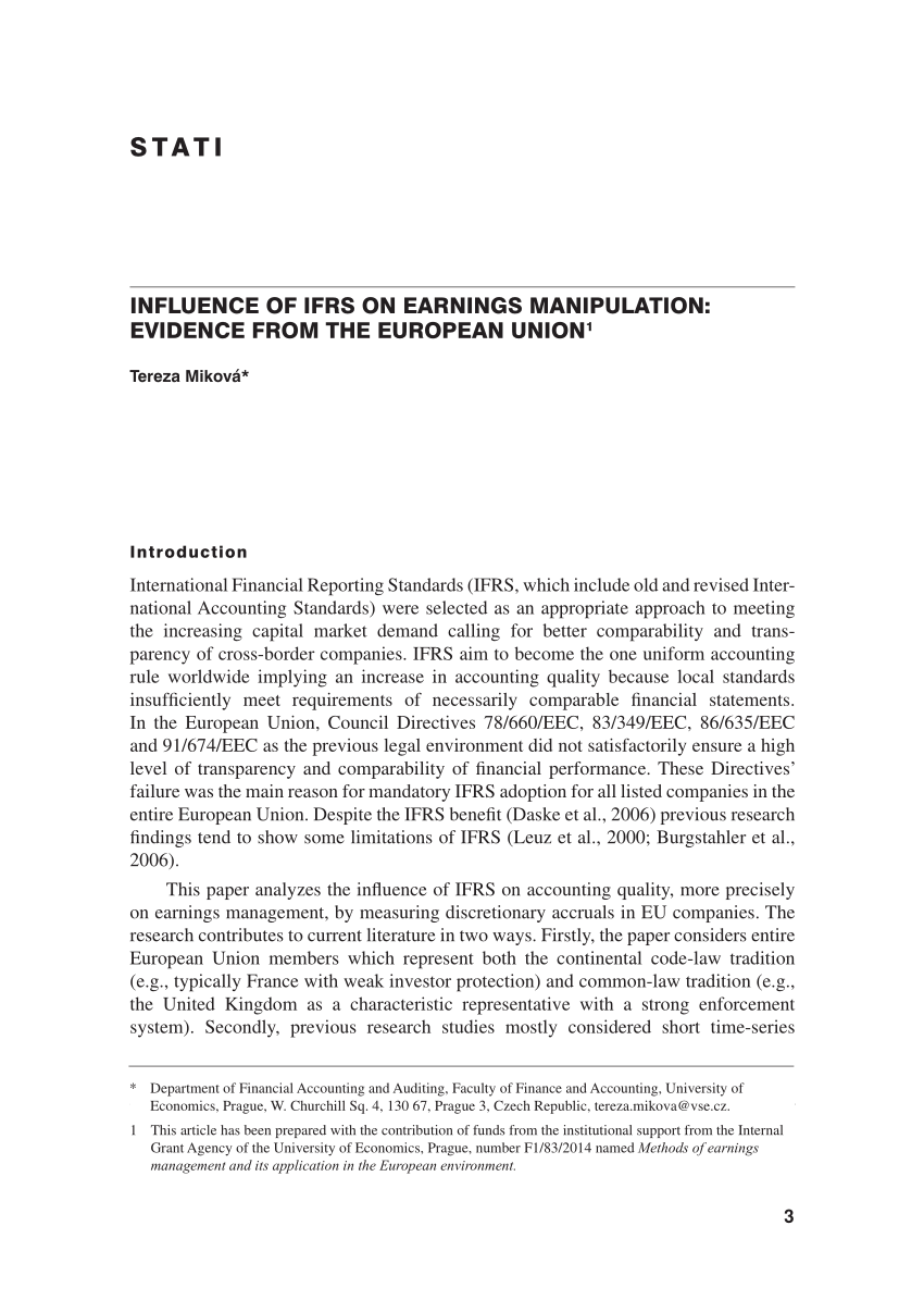 PDF) Influence of IFRS on Earnings Manipulation: Evidence from the