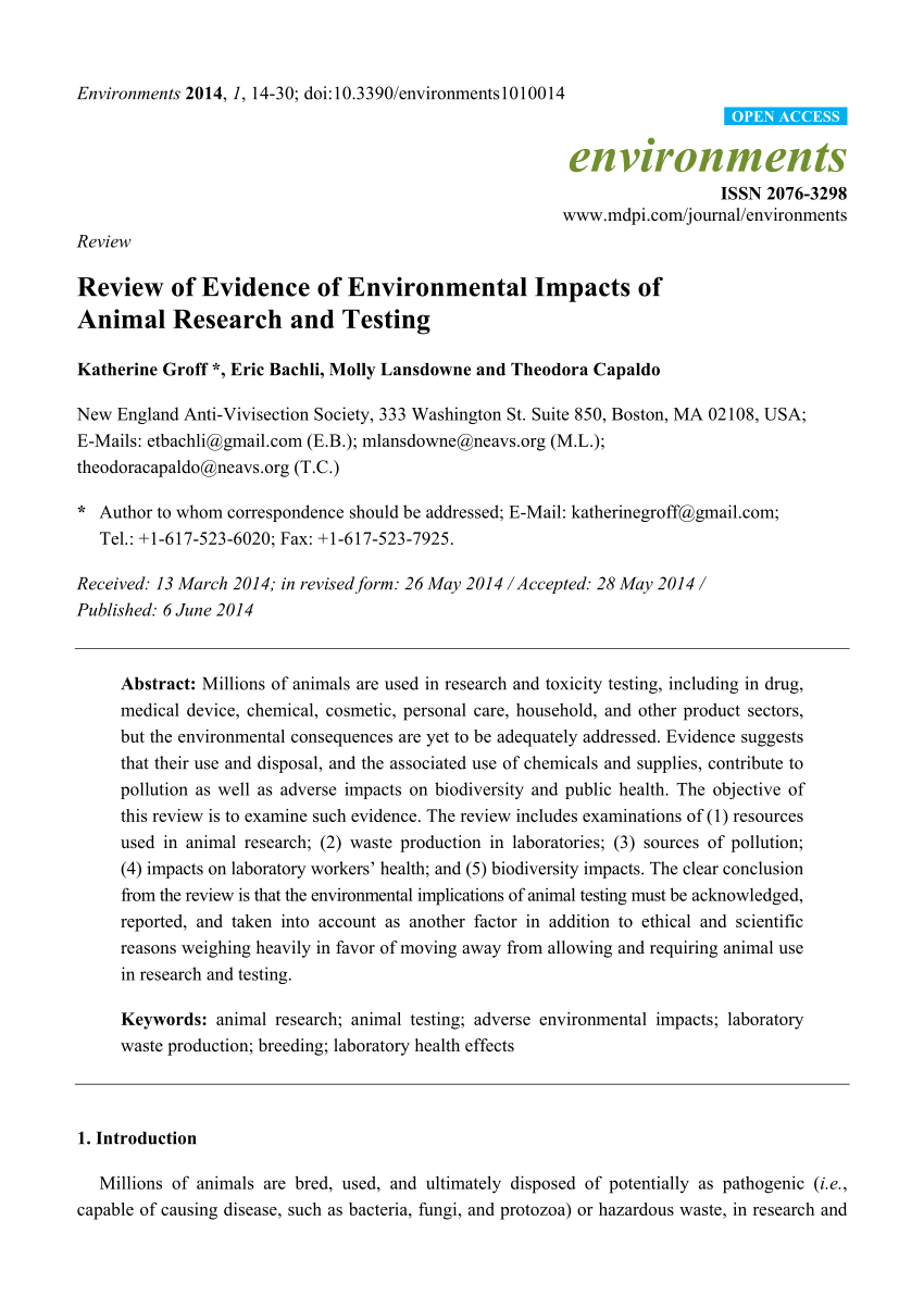 PDF) Review of Evidence of Environmental Impacts of Animal Research and  Testing