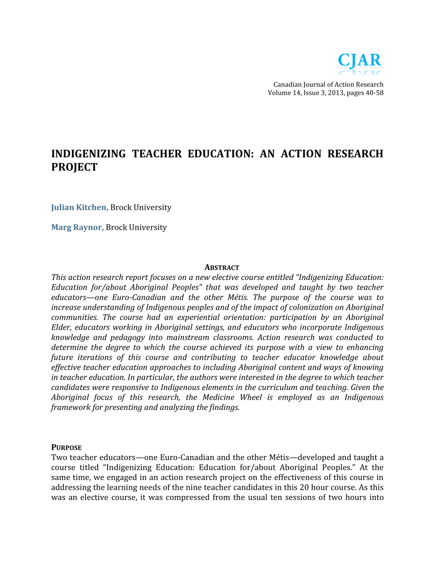 Pdf Indigenizing Teacher Education An Action Research Project