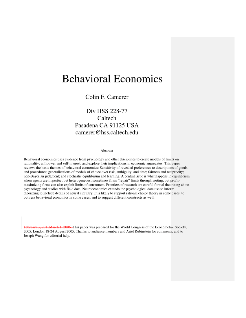 research paper on behavioral economics