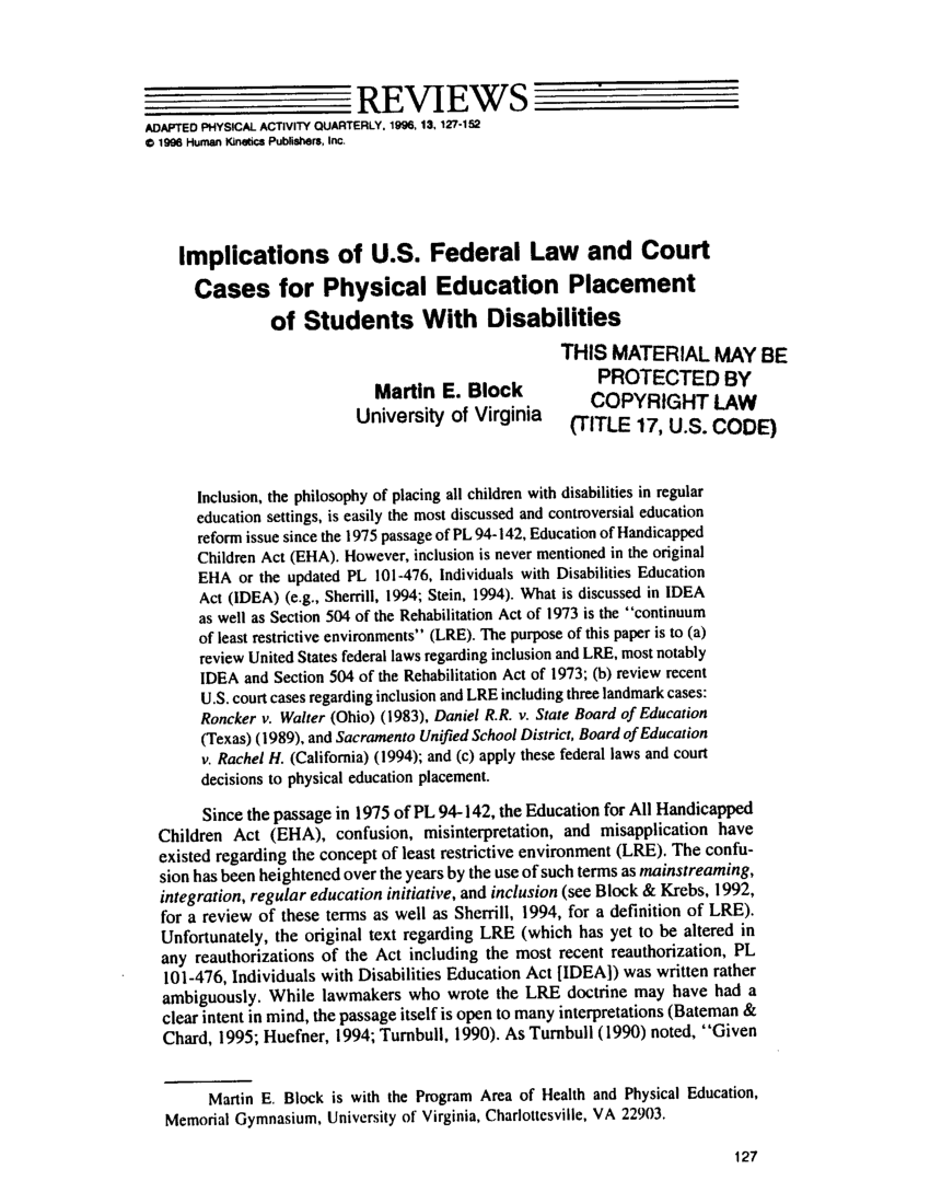 (PDF) Implications of U S Federal Law and Court Cases for Physical
