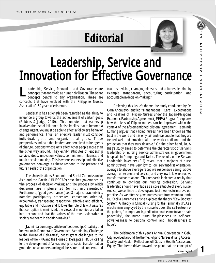 PDF) Editorial: Leadership, service and innovation for effective