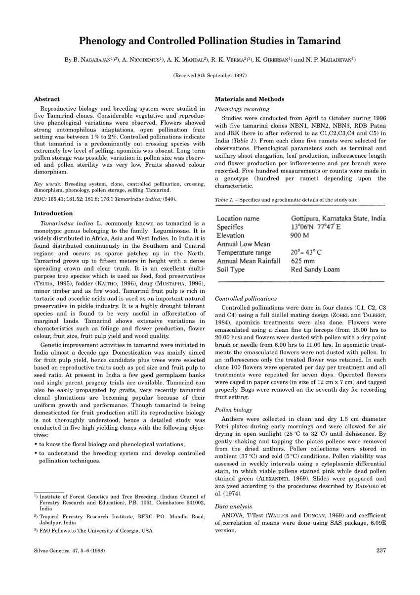 Pdf Phenology And Controlled Pollination Studies In Tamarind