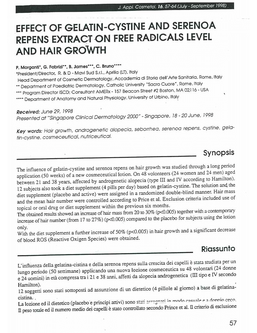 PDF) Effect of gelatin-cystine and serenoa repens extract on free radicals  level and hair growth
